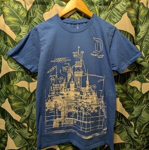 Disney Parks Disneyland Men’s Sleeping Beauty Castle Blueprint Graphic Tee Shirt